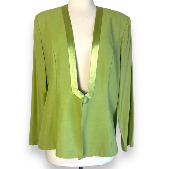 Vintage Lime Green Structured Blazer Satin Embellishment Twee Corpcore Jacket 12 - Picture 1 of 6